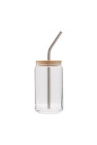 Soda Glass Can with Bamboo Lid and Straw