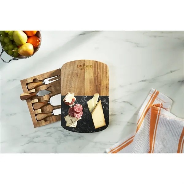 Black Marble Cheese Board Set with Knives for