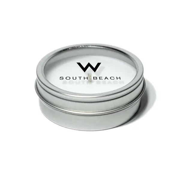2 oz. Mini Tin Travel Candle - Silver with 4-C Imprint for