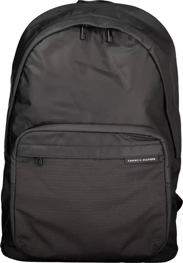 Tommy Hilfiger Black Polyester BackPack - Small logo near zipper  for