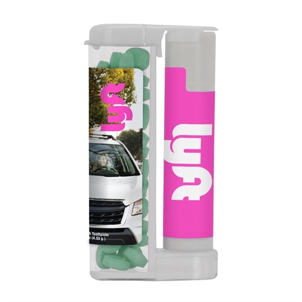 Mints In A Flip-Top Dispenser With Lip Balm for