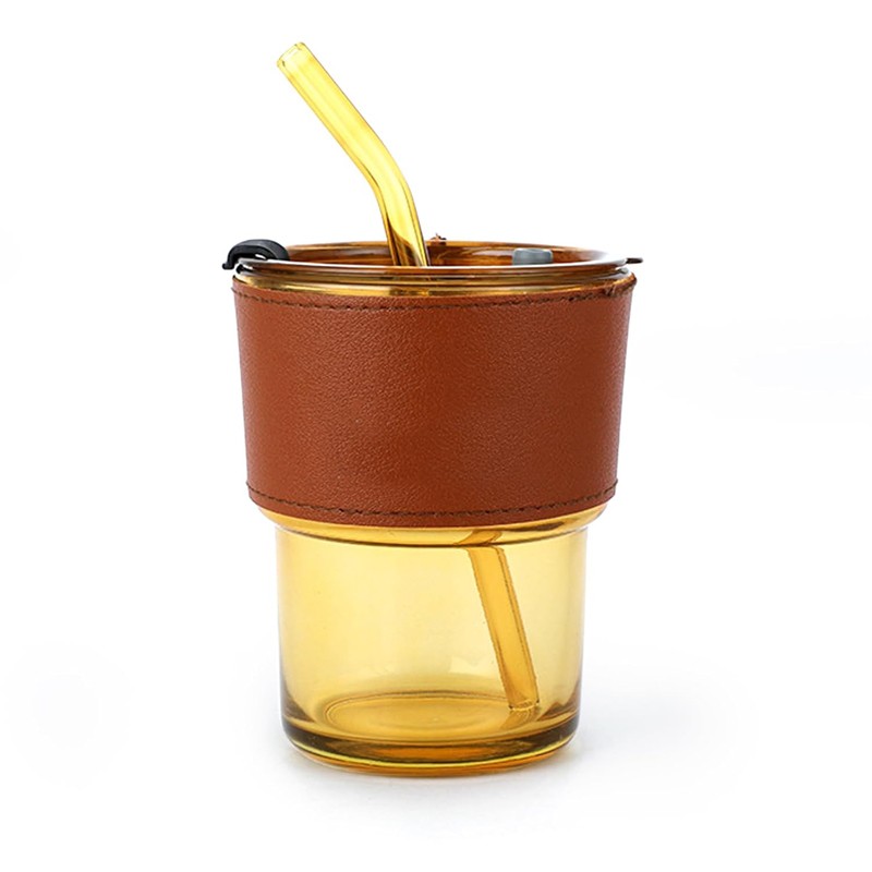 Glass Tumbler with Vegan Leather Sleeve - 350 ml for