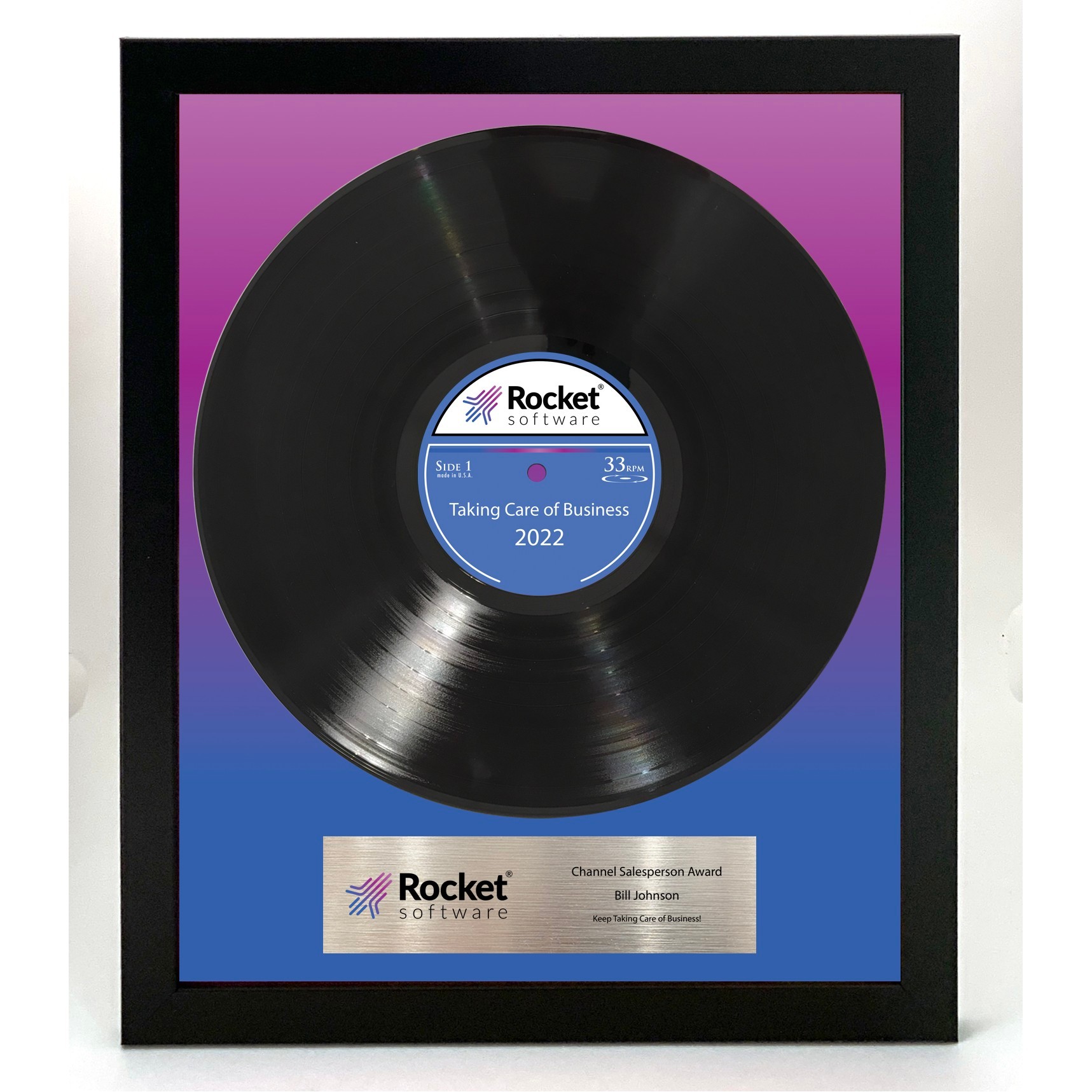 Black Framed LP Record - Custom Background & Plaque for
