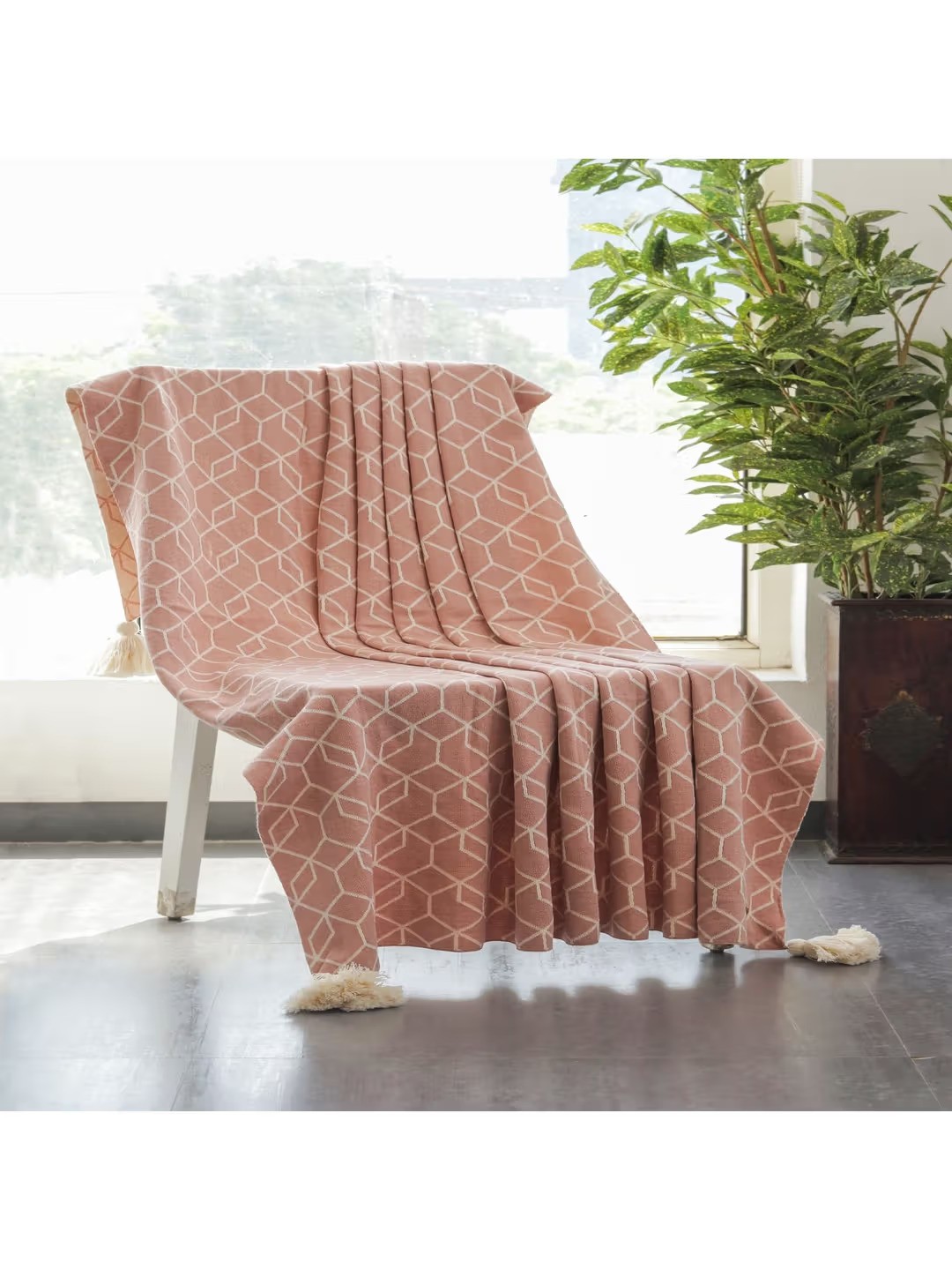 Trellis Cotton Knitted All Season Throw Blanket  for