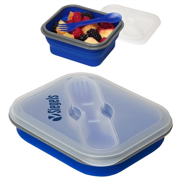 Collapsible Silicone Lunch Box with Fork & Spoon for
