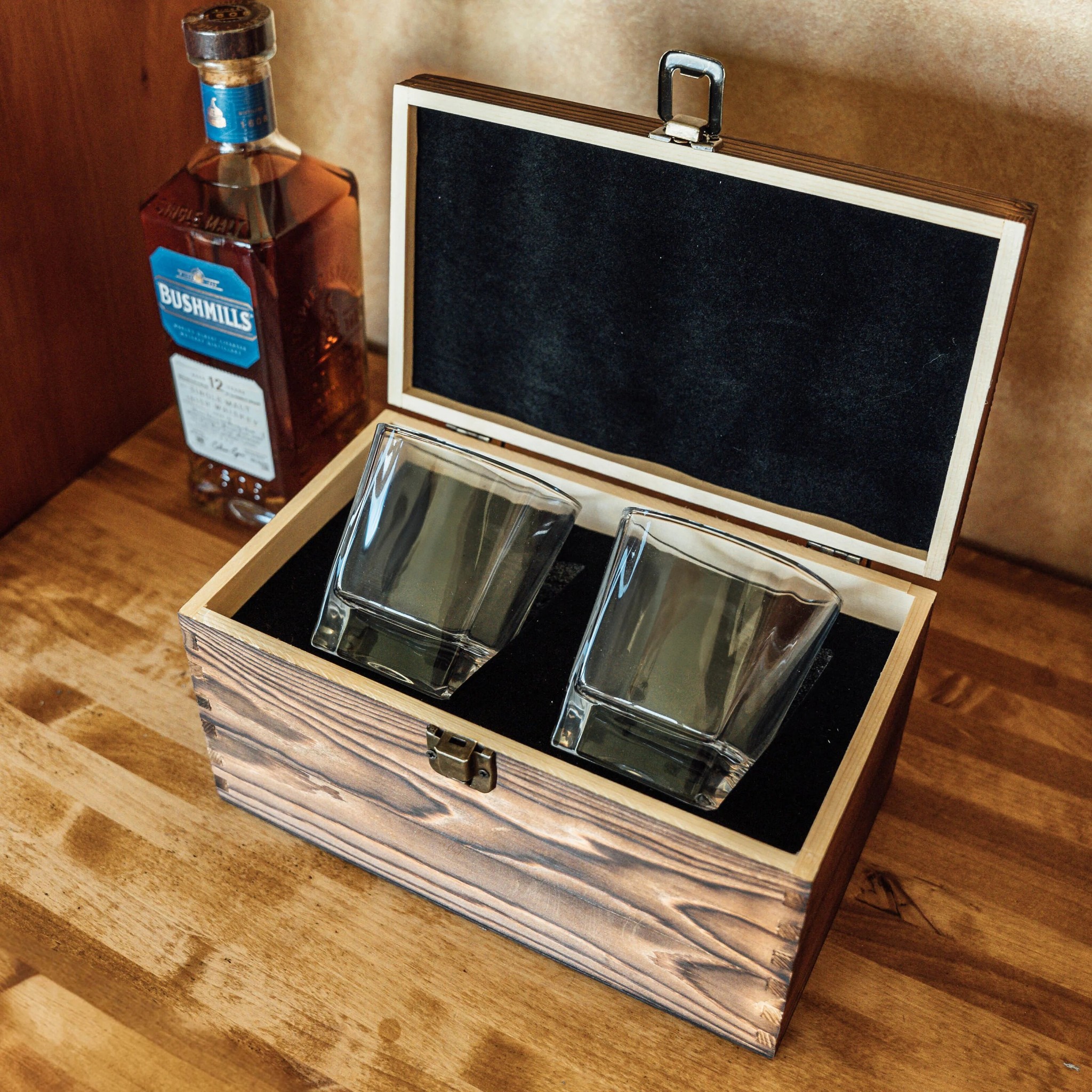 Aviara Whiskey Glasses | 2 Glasses + Wood Box for