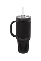 40 oz. Black Leatherette Travel Mug with Handle & Straw