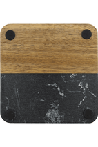 4" Acacia Wood with Marble Accent Square Coaster