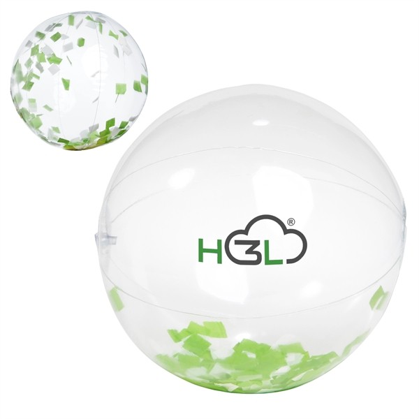16" Green And White Confetti Filled Clear Beach Ball for