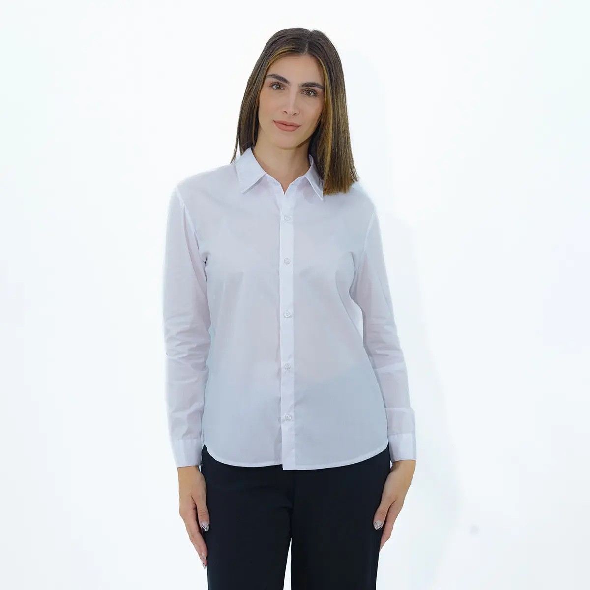 Women's Long-Sleeve Solid Cotton Dress Shirt for