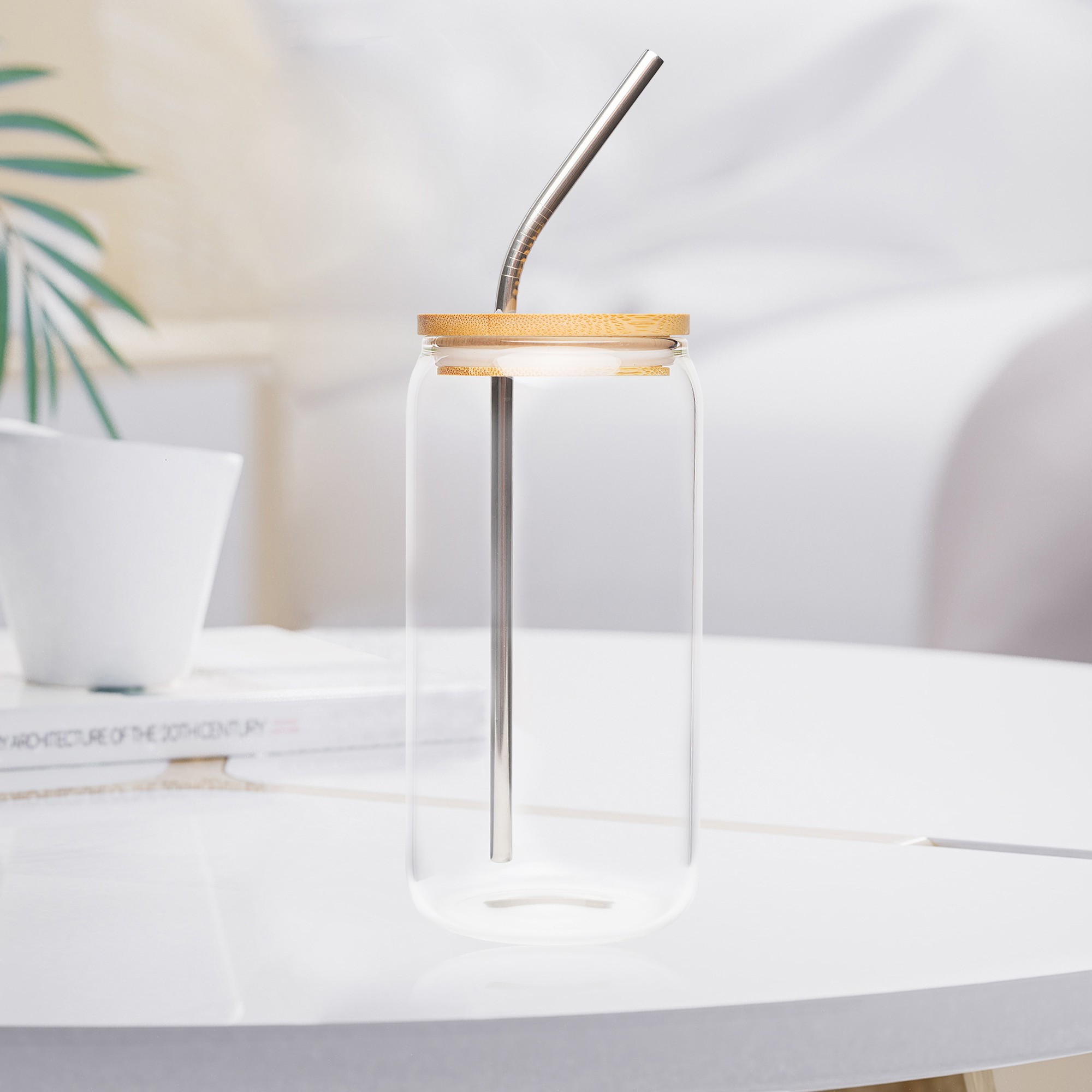 Drinking Glasses with Bamboo Lid for