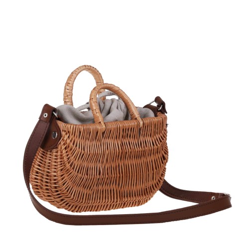 Wicker Woman's Bag With Leather Belt Linen for