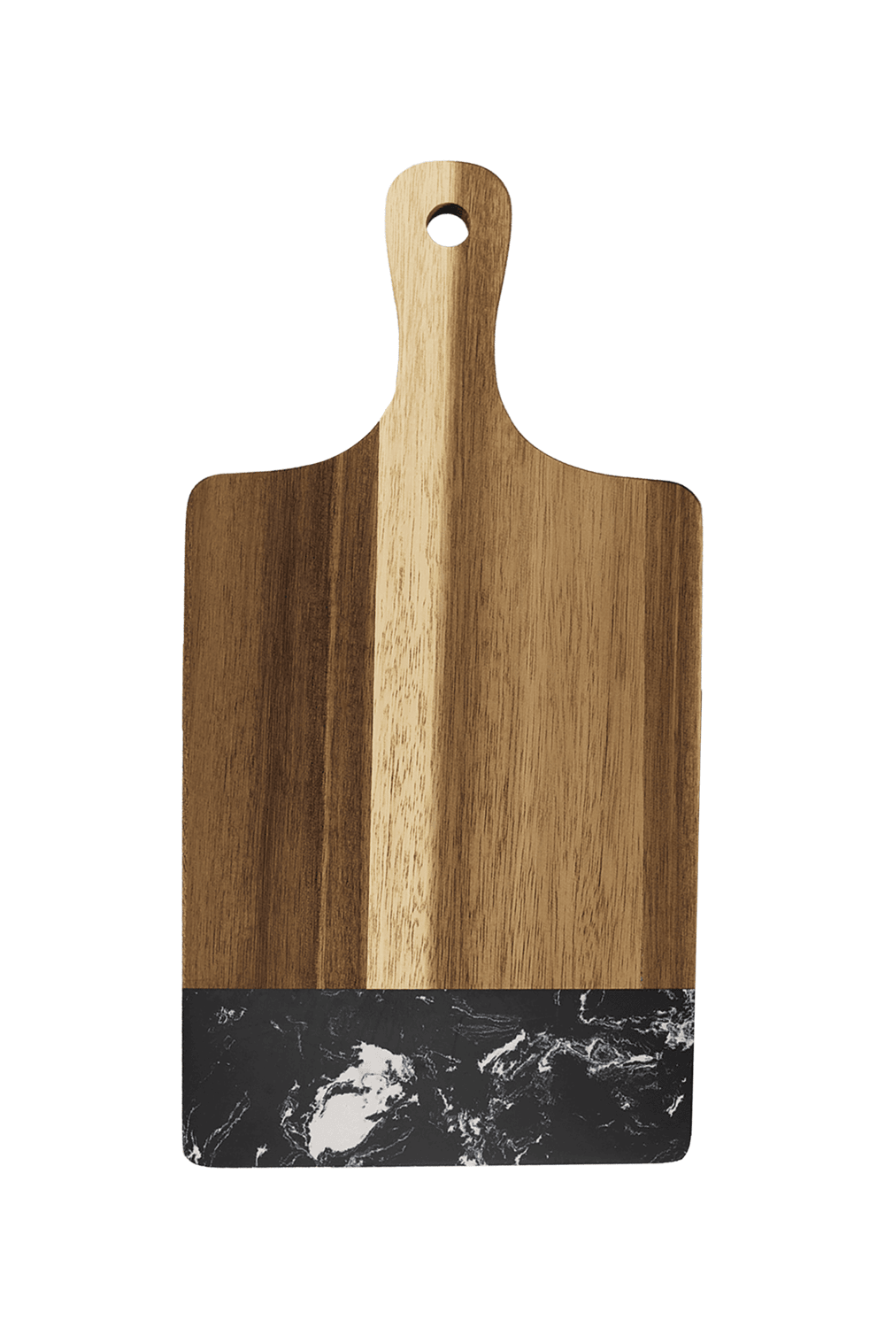 13 1/2" x 7" Acacia Wood with Marble Accent Paddle Shaped Cutting Board for