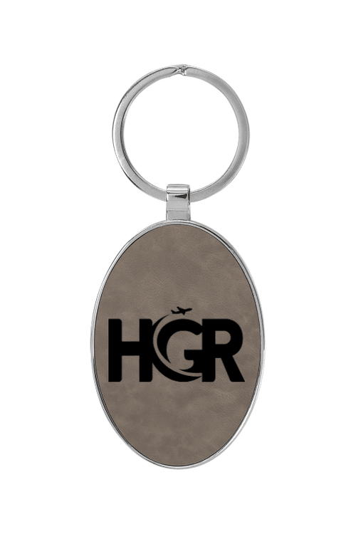 3 x 1 3/4 Laserable Leatherette/Metal Oval Keychain for