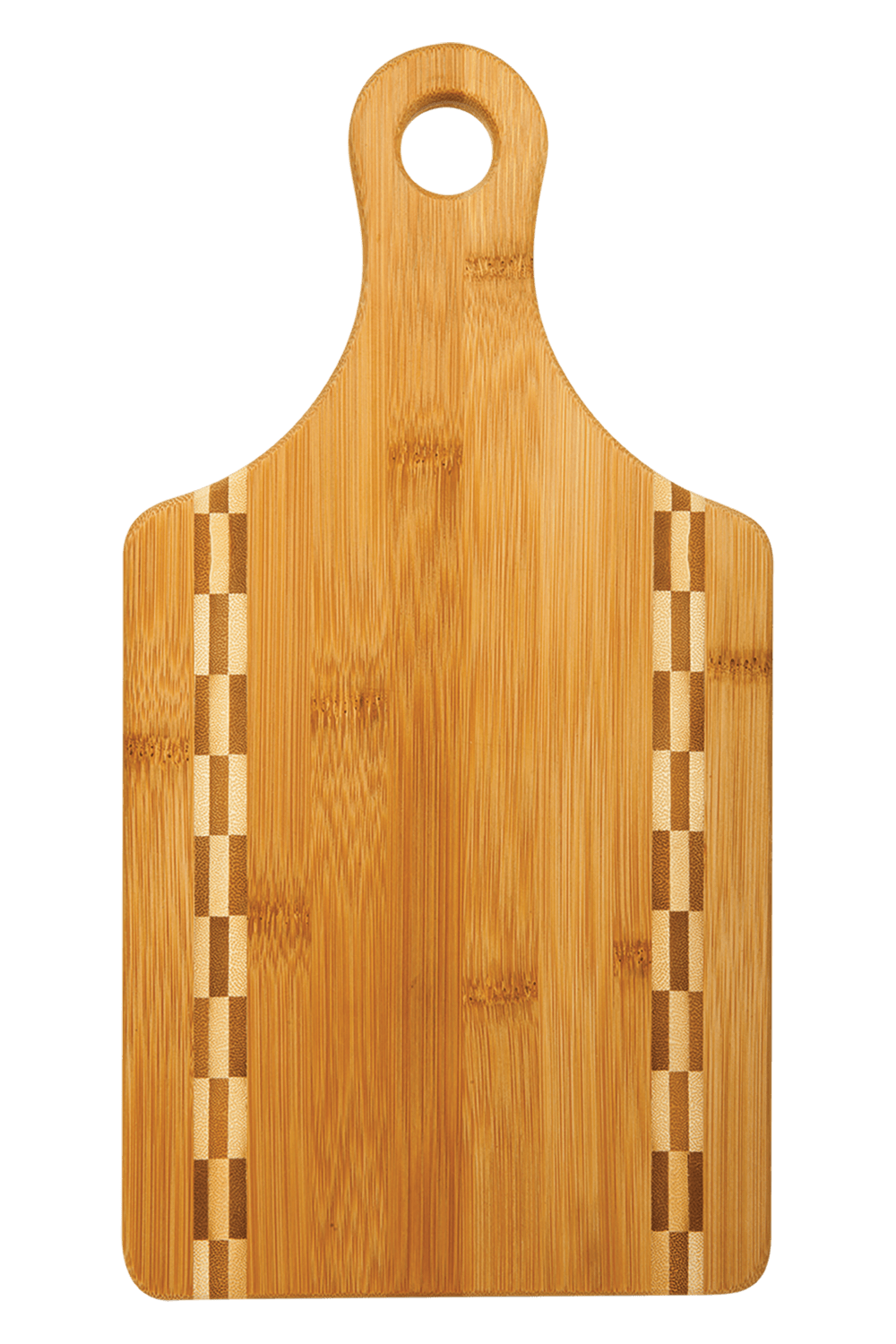 13 1/2" x 7" Paddle Shaped Bamboo Cutting Board with Butcher Block Inlay for