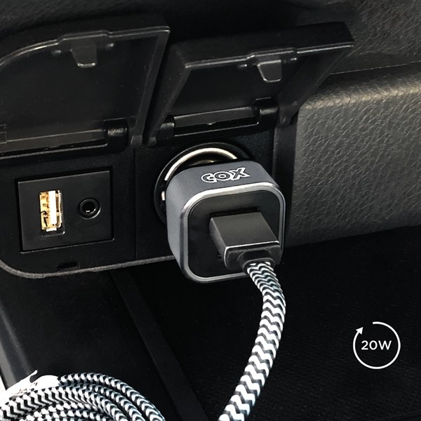 Dual USB-C(20W)+USB(12W) Fast-Charging (Max 32W) car charger for