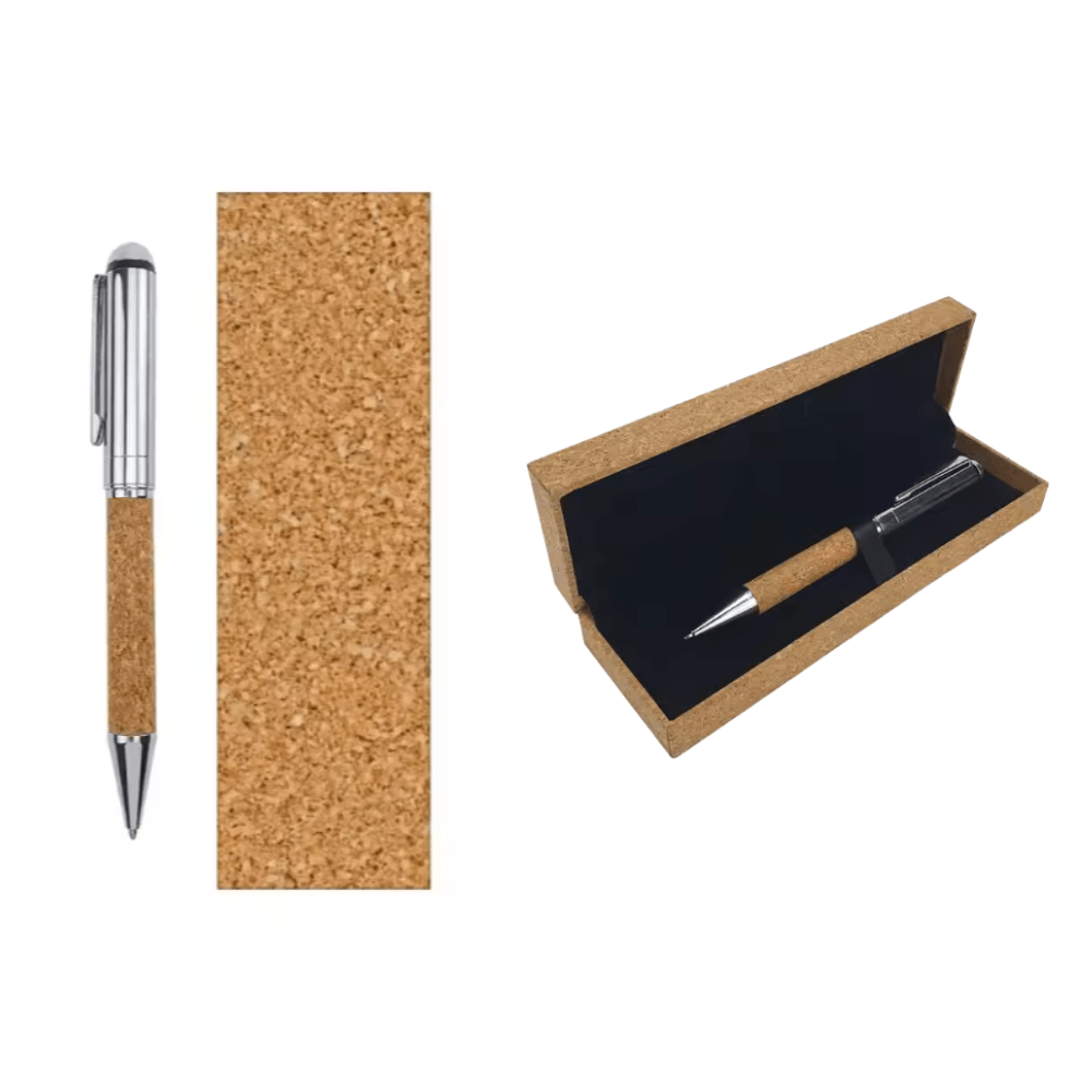 Metal Pen with Cork Barrel and Box for