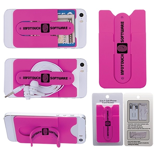 3-in-1 Cell Phone Card Holder w/Packaging for