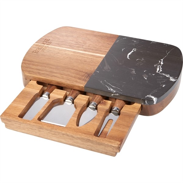 Black Marble Cheese Board Set with Knives for