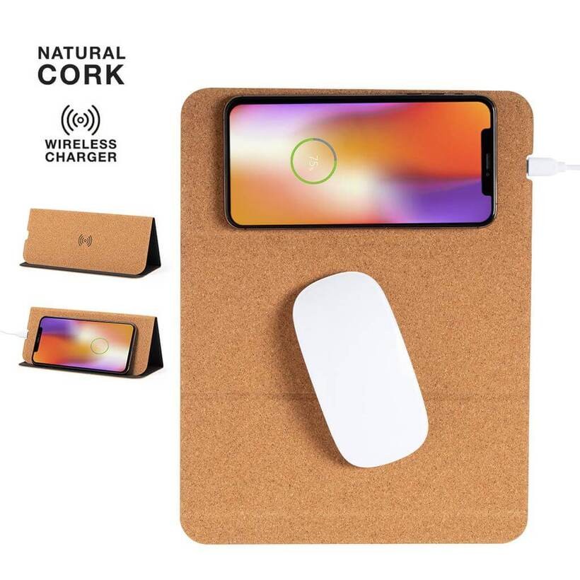 DEBNO - Cork Mouse Pad with 15W Wireless Charger for