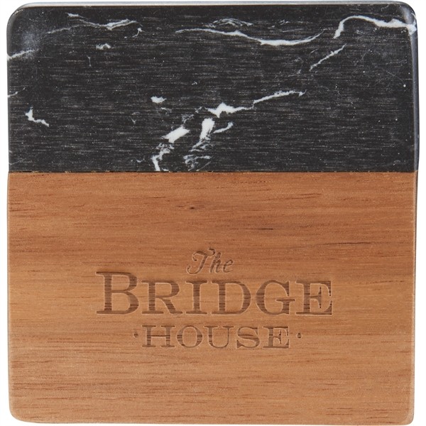 Black Marble and Wood Coaster Set for