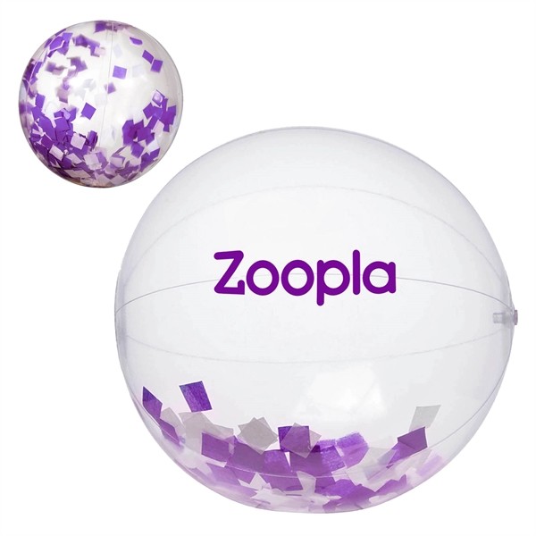 16" Purple and White Confetti Filled Clear Beach Ball for