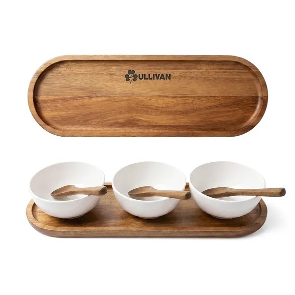 Sullivan Melamine Bowl Set With Acacia Wood Holder for