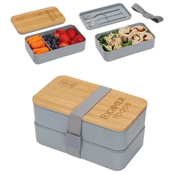 Double Decker Lunch Box with FSC® Bamboo Lid & Utensils for