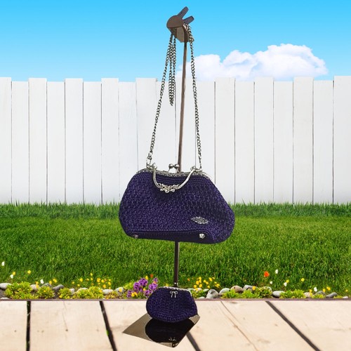 Elegant Purple Crochet Clutch Bag with Matching Purse for