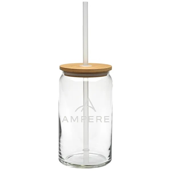 16 oz. Etched Soda Glass with Bamboo Lid for