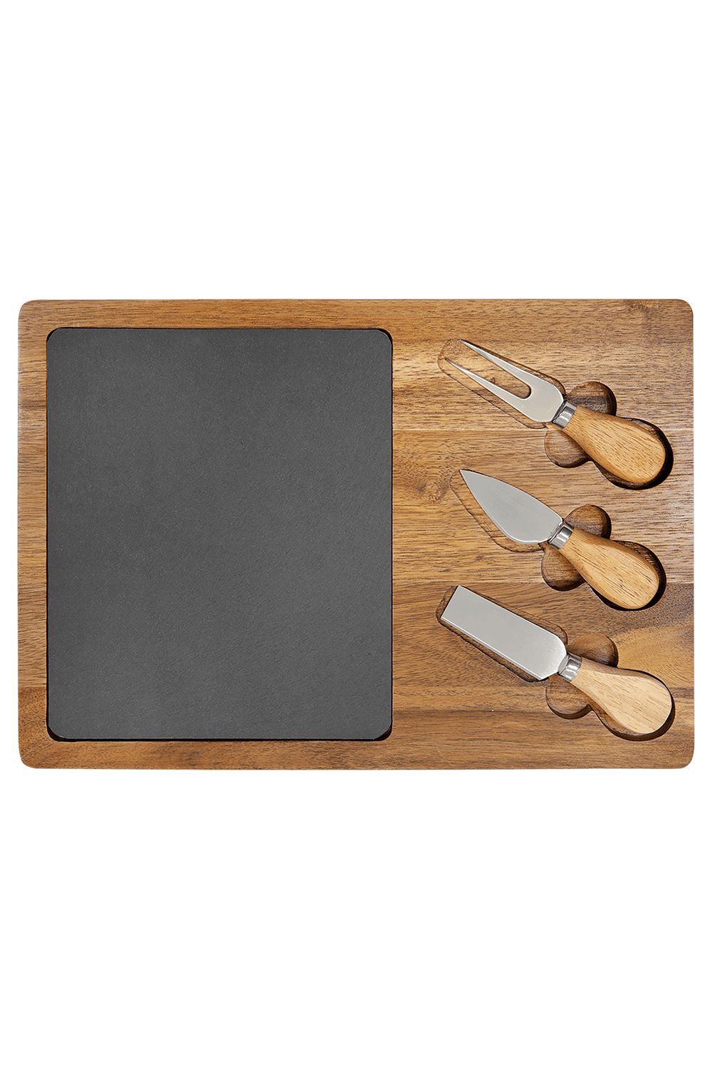 Acacia Wood/Slate Rectangle Cheese Set with Three Tools for