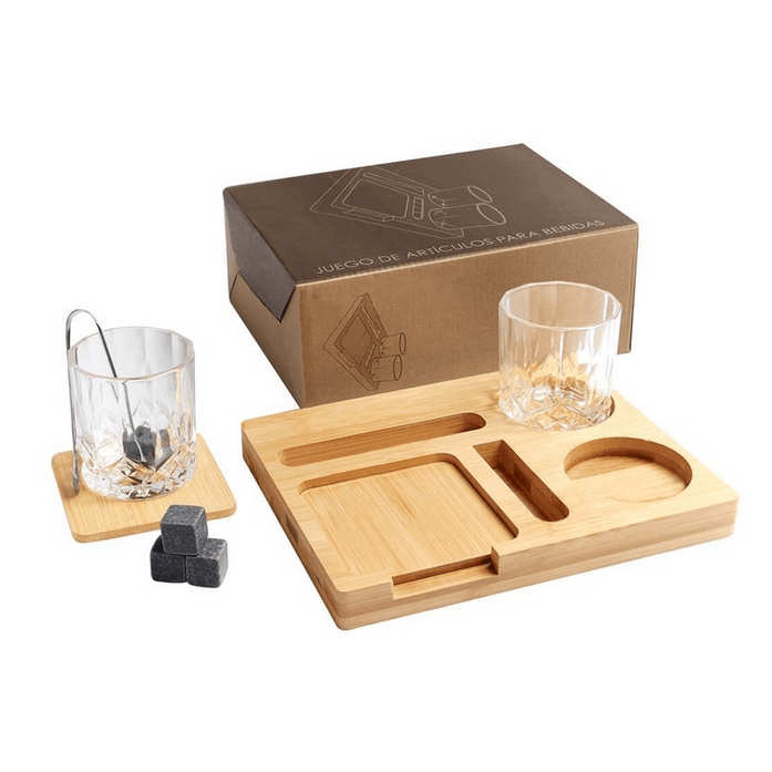 Glasgow Whiskey Gift Set (Bamboo + Stones) for