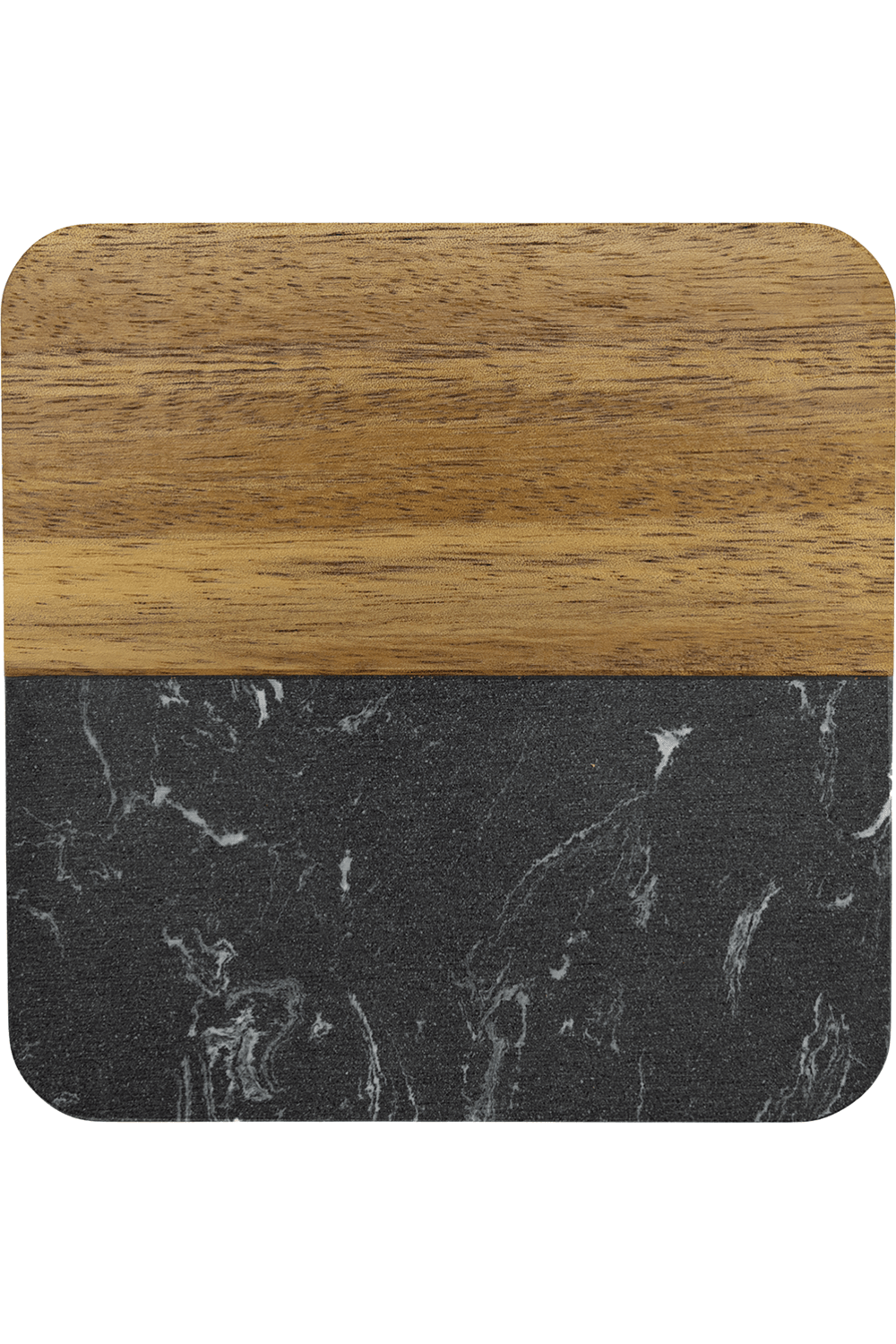 4" Acacia Wood with Marble Accent Square Coaster for