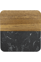 4" Acacia Wood with Marble Accent Square Coaster