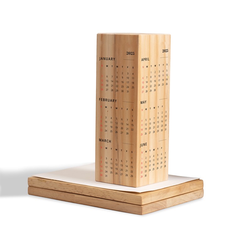 Wooden Desk Pillar Calendar for