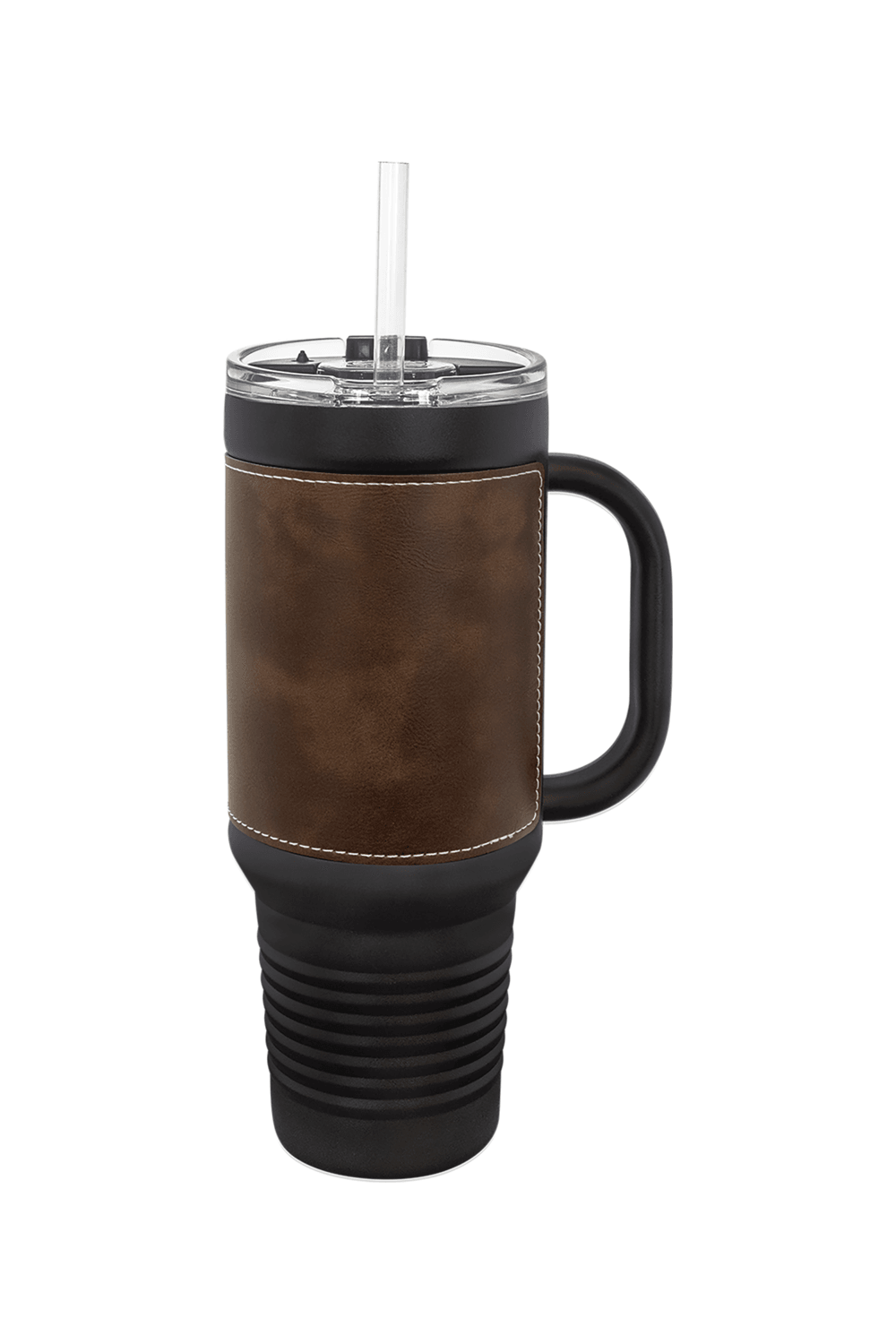 40 oz. Black Leatherette Travel Mug with Handle & Straw for