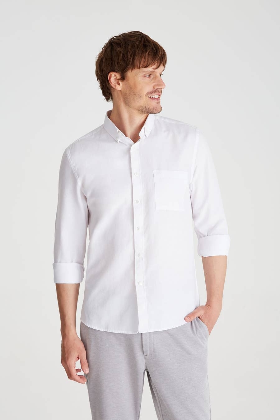 Plain white oxford casual shirt for