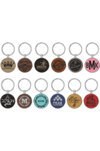 1 1/2" Leatherette/Metal Round Keychain