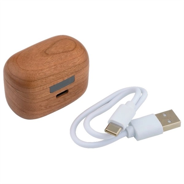 Cherry Wood TWS Wireless Earbuds and Charger Case for