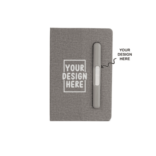 A5 Grey Notebook Diary with Pen Holder + Phone Stand  for