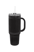 40 oz. Black Leatherette Travel Mug with Handle & Straw
