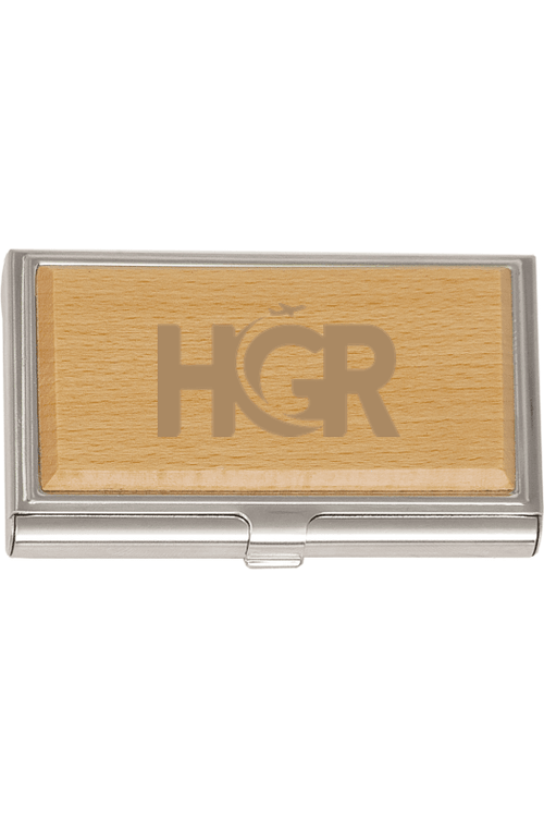 3 3/4" x 2 1/2" Metal/Wood Business Card Holder for