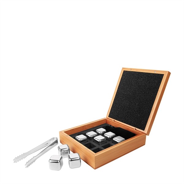 Stainless Steel Whiskey Stone Set in Bamboo Case for