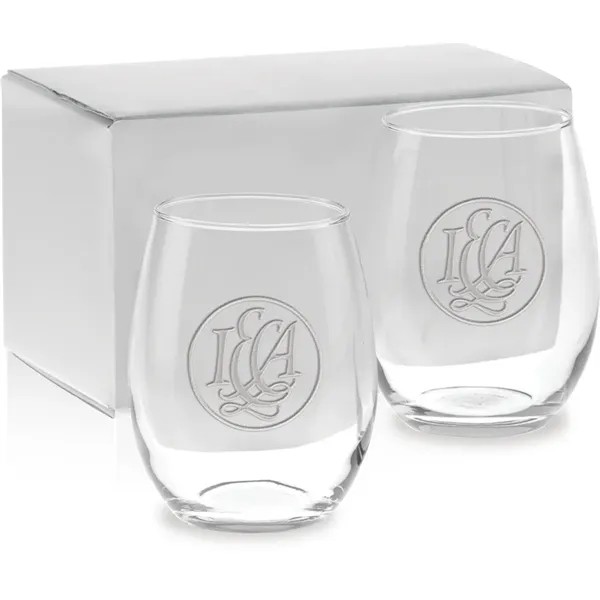 15 oz. Stemless White Wine Gift Set - Etched for