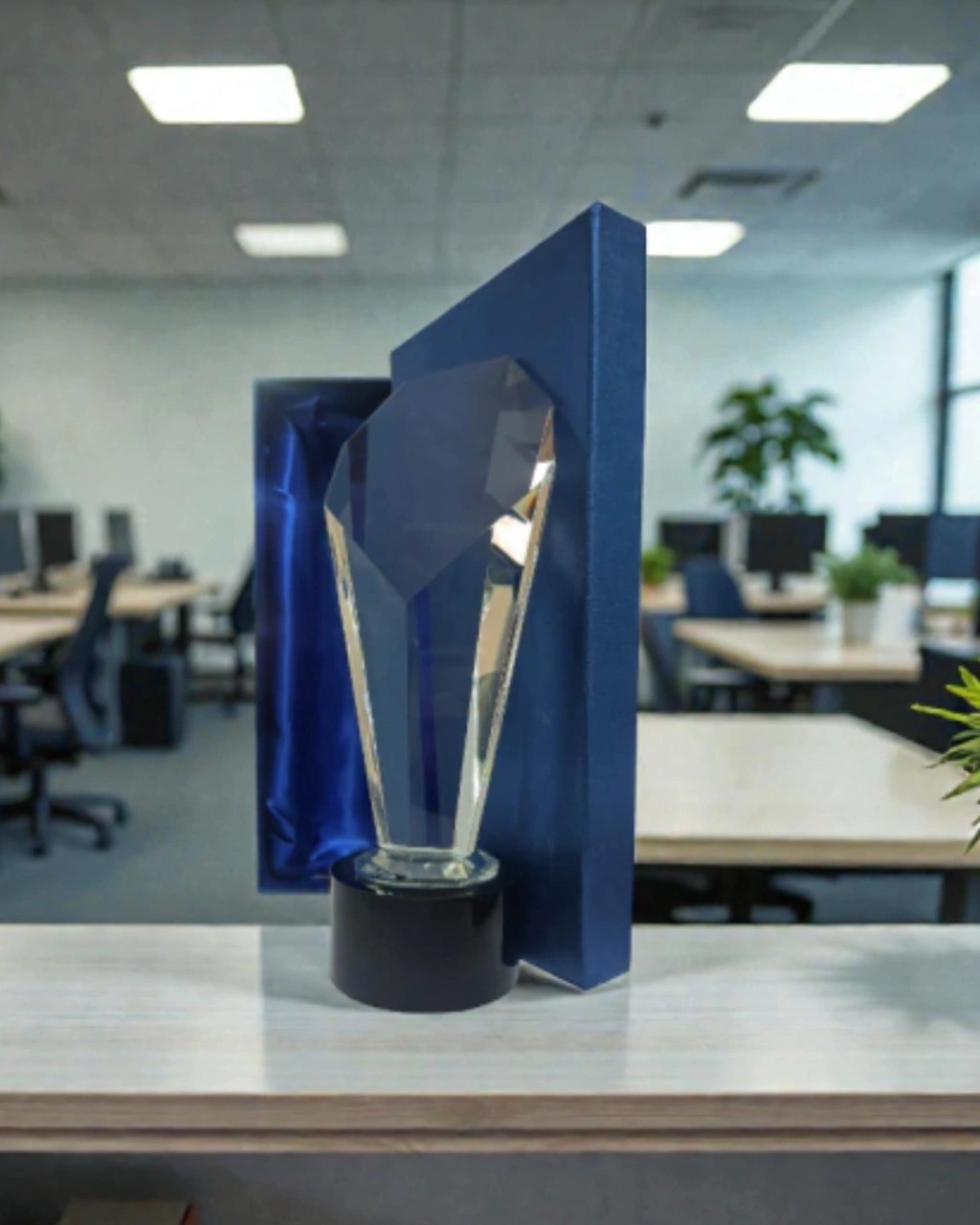 Vertical Commemorative Crystal Trophy for