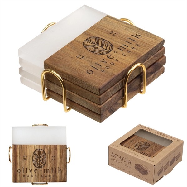 Acacia Wood and Resin Coaster Set for