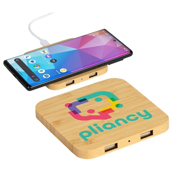 Panda Bamboo 15W Wireless Charger with Dual USB Ports for