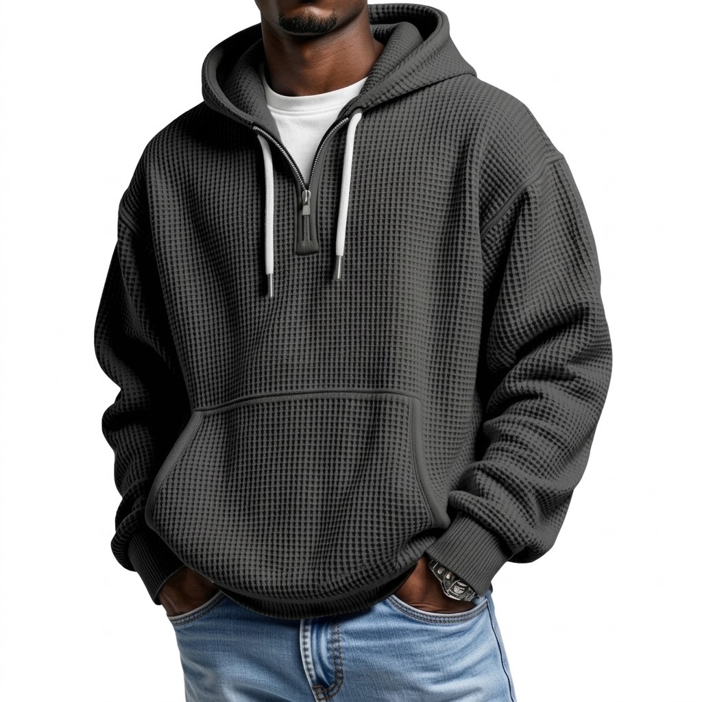 Quarter Zip Waffle Hoodie for