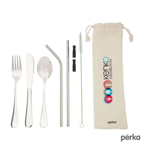 Perka® Castellana 6-Piece Steel Straw & Utensil Set for