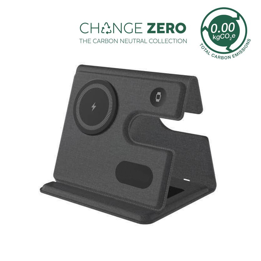 PLANA - CHANGE ZERO Recycled 3-in-1 Wireless Charger Station - Black for